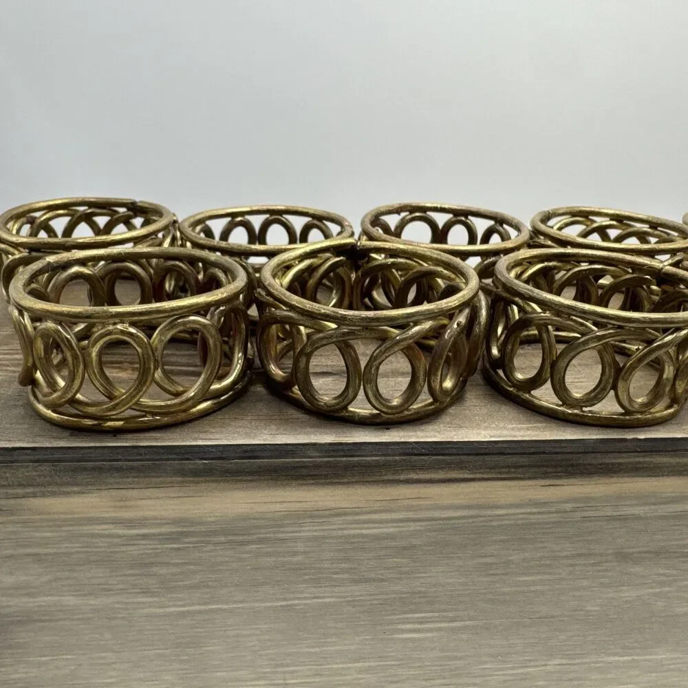 Set Of 11 Vintage Mid-Century Modern Brass  Napkin Rings Brutalist  Loop Style